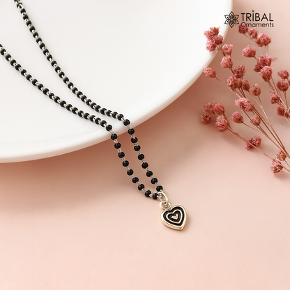 Pure 925 sterling silver black beads chain necklace with pendant, traditional brides Mangalsutra necklace set by TRIBAL ORNAMENTS