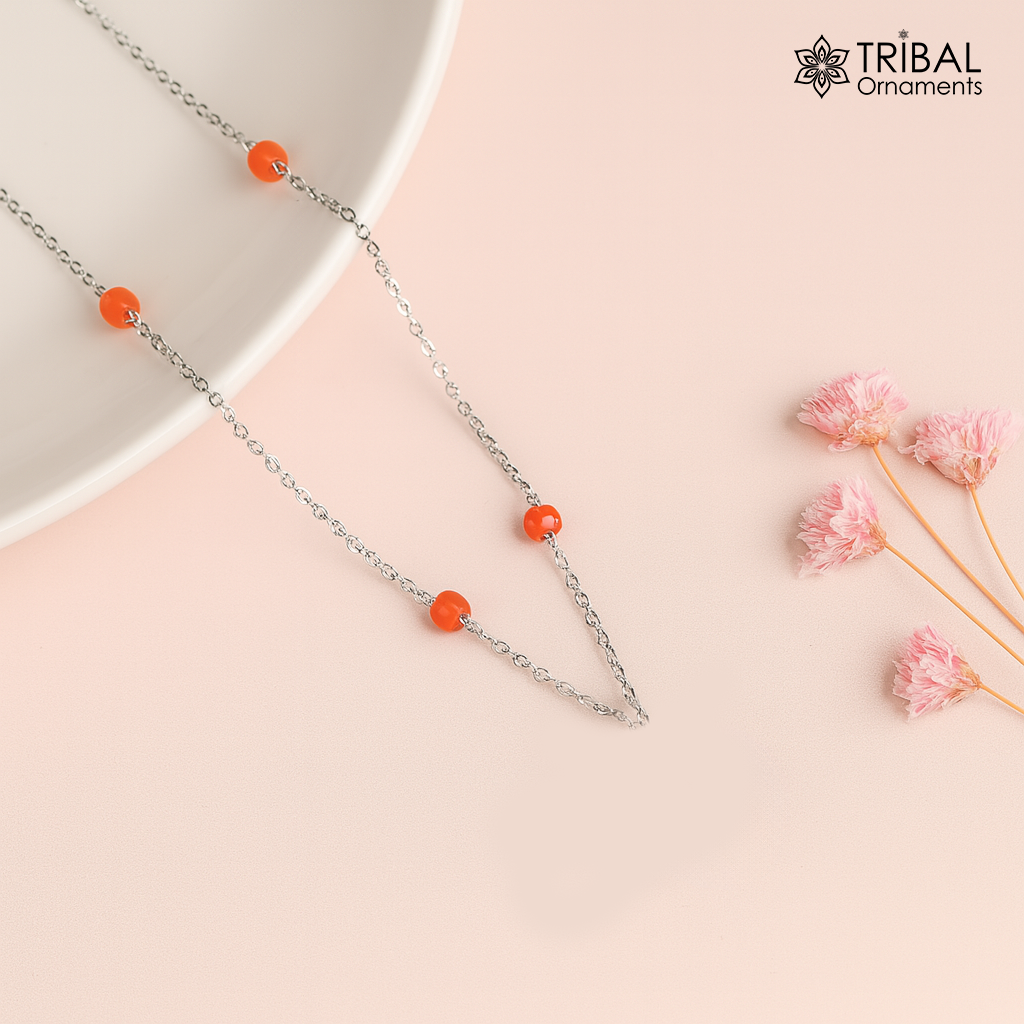 Pure 925 sterling silver chain necklace and vintage antique silver ball style pendant Mangalsutra ms123 - TRIBAL ORNAMENTS