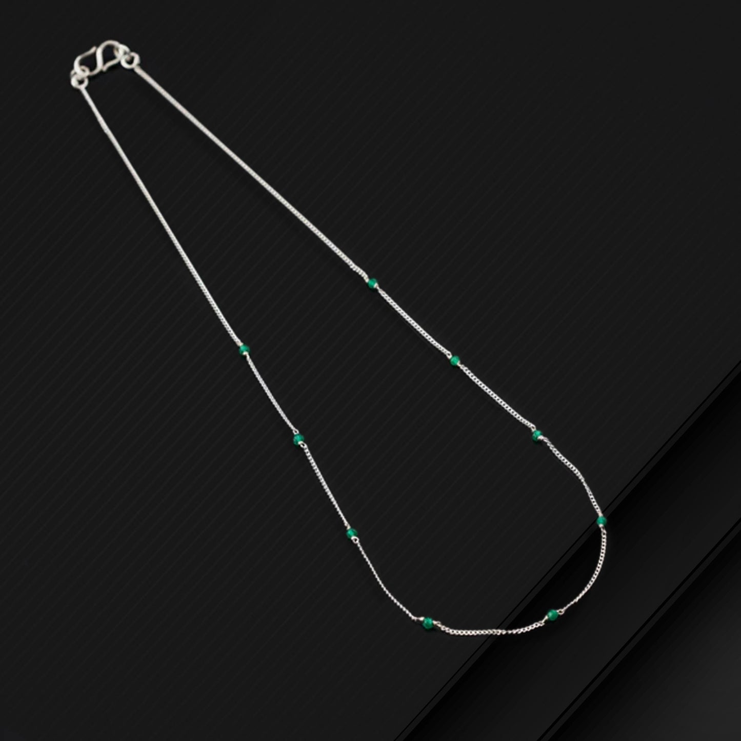 Pure 925 sterling silver green colour's beaded chain necklace, vintage antique style Mangalsutra necklace ms 103 - TRIBAL ORNAMENTS