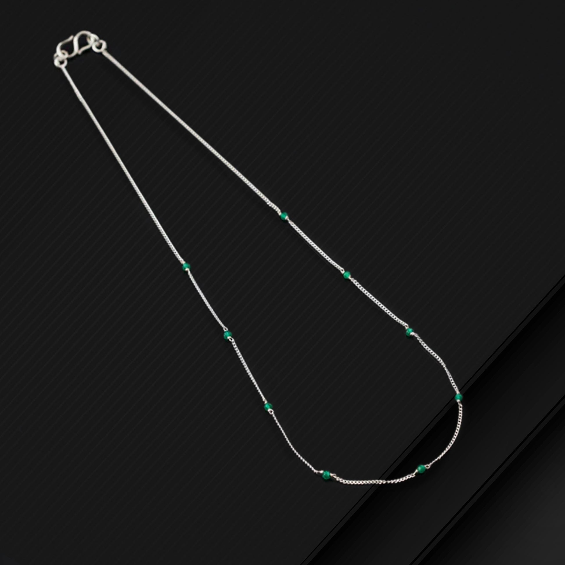 Pure 925 sterling silver green colour's beaded chain necklace, vintage antique style Mangalsutra necklace ms 103 - TRIBAL ORNAMENTS