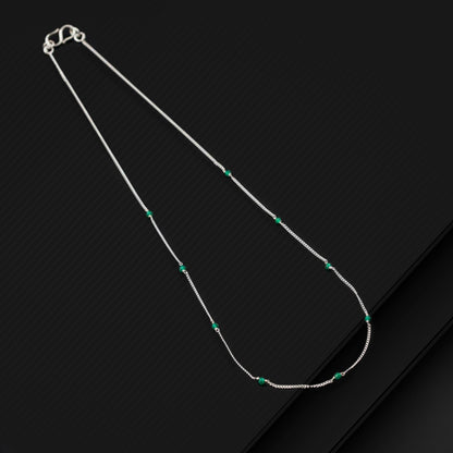 Pure 925 sterling silver green colour's beaded chain necklace, vintage antique style Mangalsutra necklace ms 103 - TRIBAL ORNAMENTS