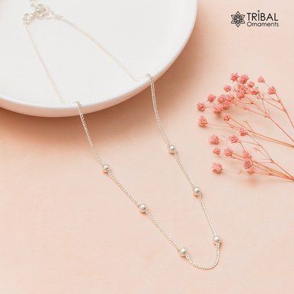Pure 925 sterling silver pearl beads chain necklace, vintage antique style Mangalsutra necklace ms 101 - TRIBAL ORNAMENTS