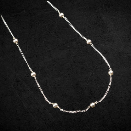 Pure 925 sterling silver pearl beads chain necklace with vintage style Mangalsutra design by TRIBAL ORNAMENTS.