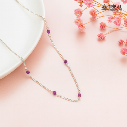 Pure 925 sterling silver pearl beads chain necklace with vintage antique style Mangalsutra, featuring intricate tribal design elements.