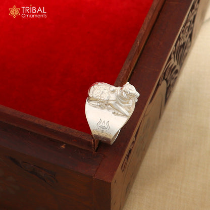 925 sterling silver Nandi design men's ring by TRIBAL ORNAMENTS featuring intricate tribal patterns and a polished finish.