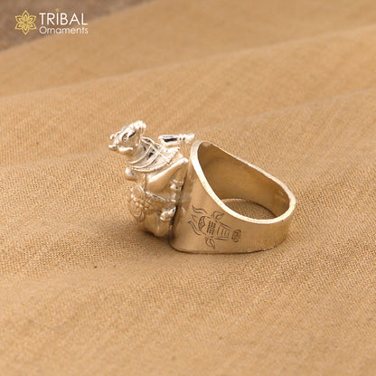 925 sterling silver Nandi design men's ring by TRIBAL ORNAMENTS featuring intricate tribal patterns and a polished finish.