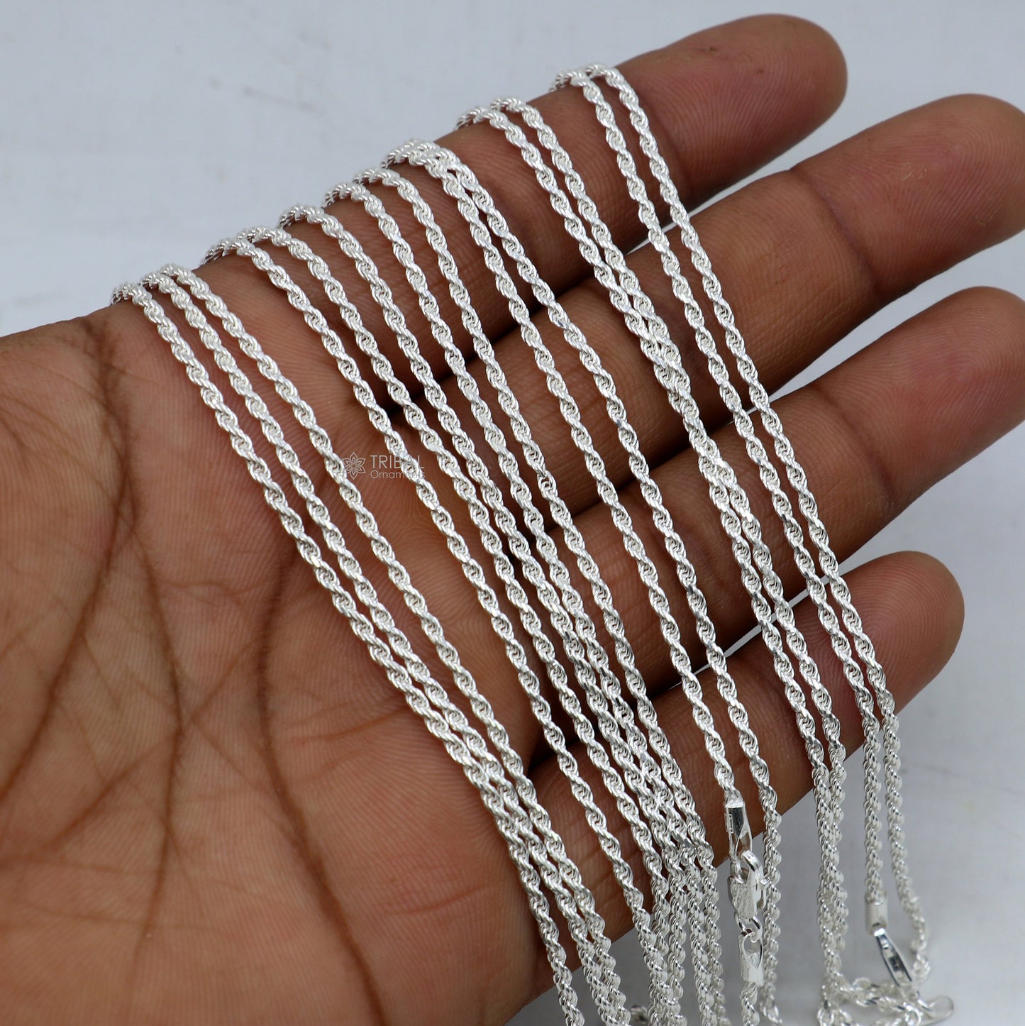 Heavy 1.5mm 925 sterling silver rope chain necklace, unisex trendy silver jewelry, handmade with plain bright finish.