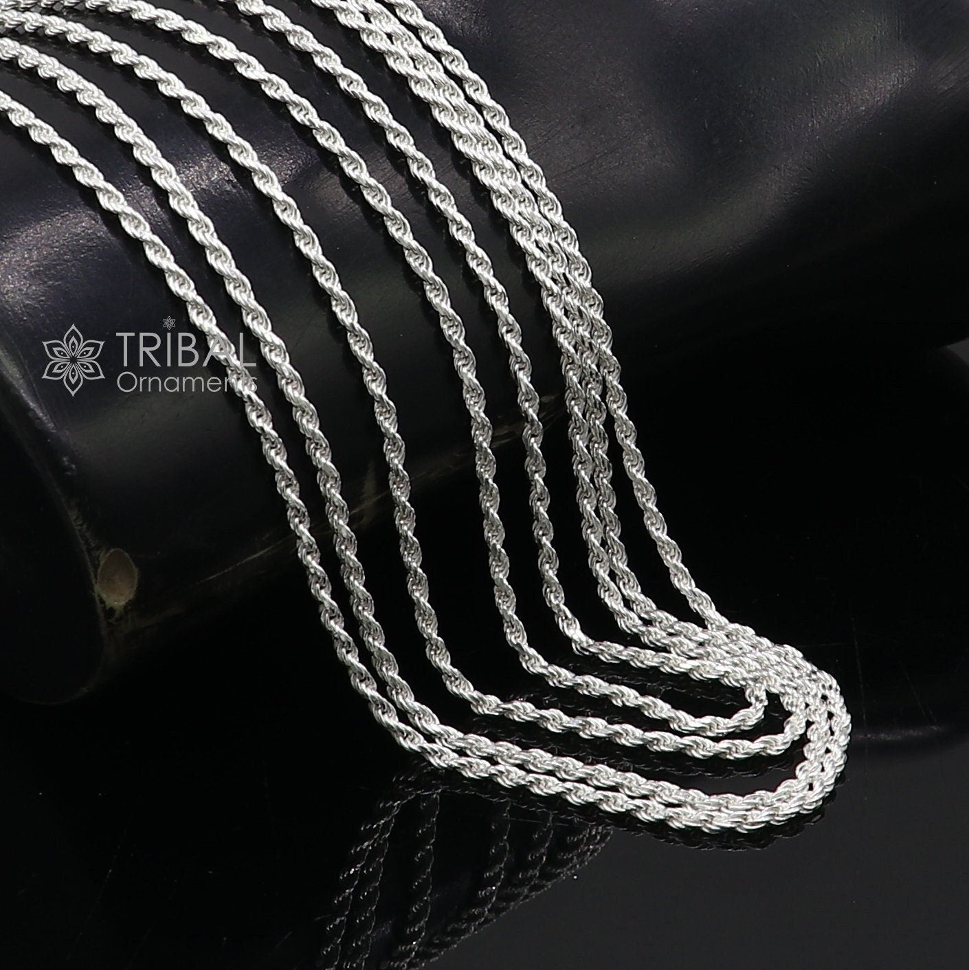 Heavy 1.5mm 925 sterling silver rope chain necklace with a plain bright silver finish, unisex trendy jewelry piece.