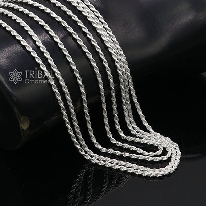 Heavy 1.5mm 925 sterling silver rope chain necklace with a plain bright silver finish, unisex trendy jewelry piece.