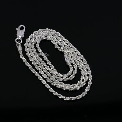Heavy 1.5mm 925 sterling silver rope chain necklace with a bright, plain silver finish, unisex trendy jewelry by Tribal Ornaments.