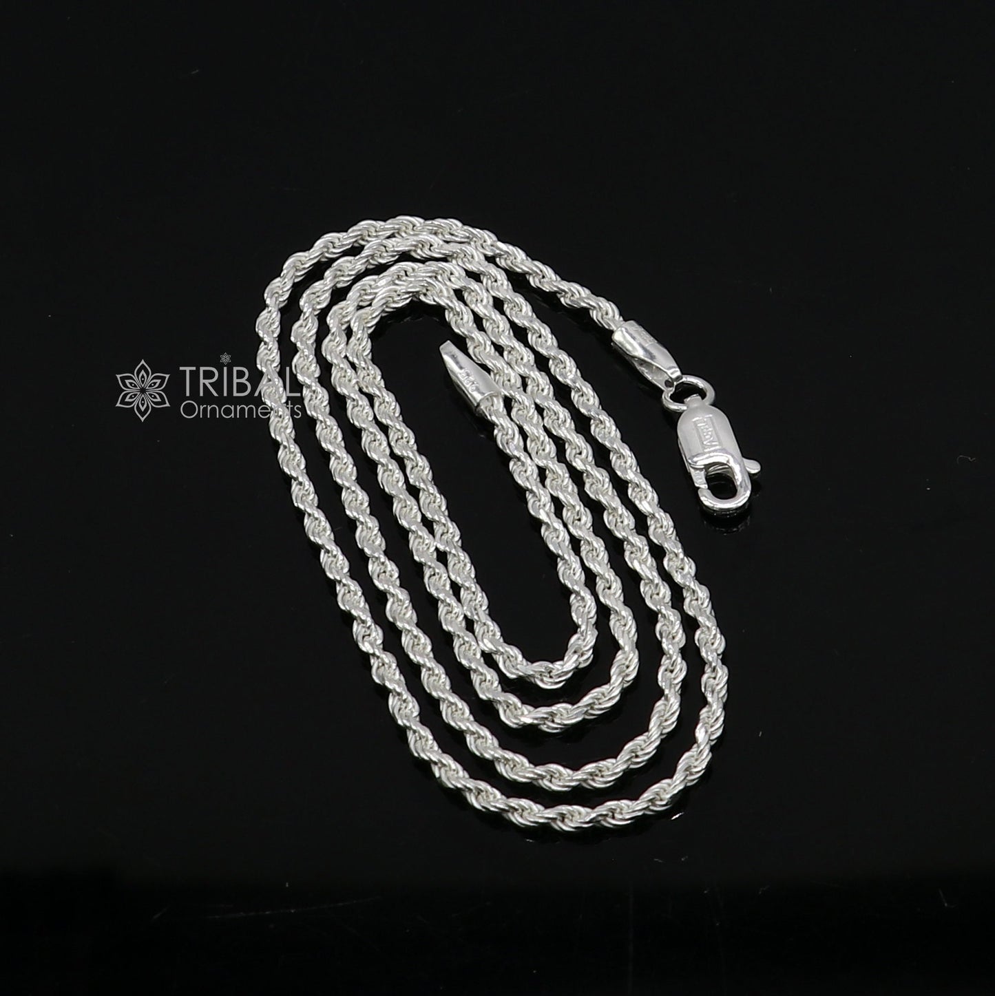 Heavy 1.5mm 925 sterling silver rope chain necklace, unisex trendy silver jewelry with a bright, handmade finish.