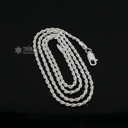 Heavy 1.5mm 925 sterling silver rope chain necklace, unisex trendy silver jewelry with a bright, handmade finish.