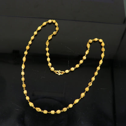 22KT yellow gold handmade Tulsi rosary necklace with wooden beads, unisex basil mala, hallmarked 916, spiritual jewelry by Tribal Ornaments.