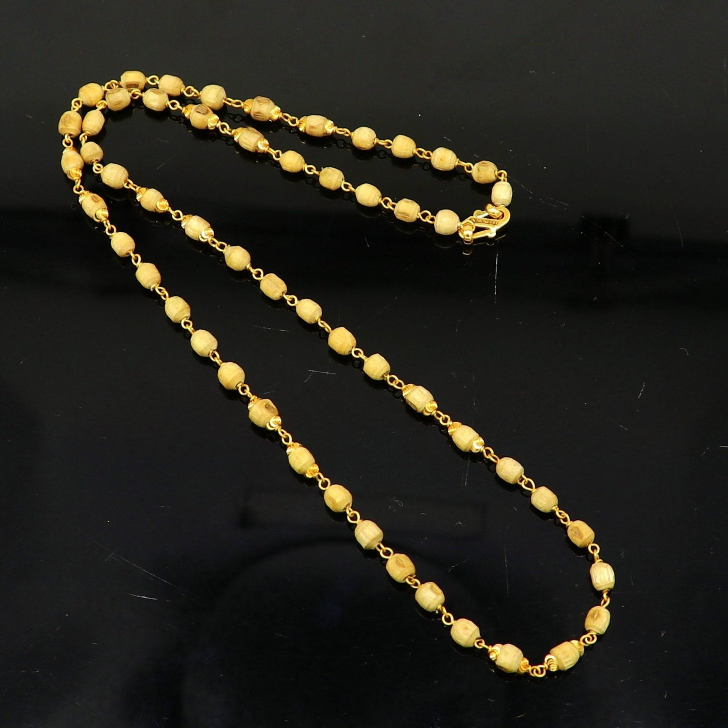 22kt yellow gold handmade customized basil rosary wooden beads chain necklace, gorgeous personalized tulsi chain, unisex stylish gifting - TRIBAL ORNAMENTS