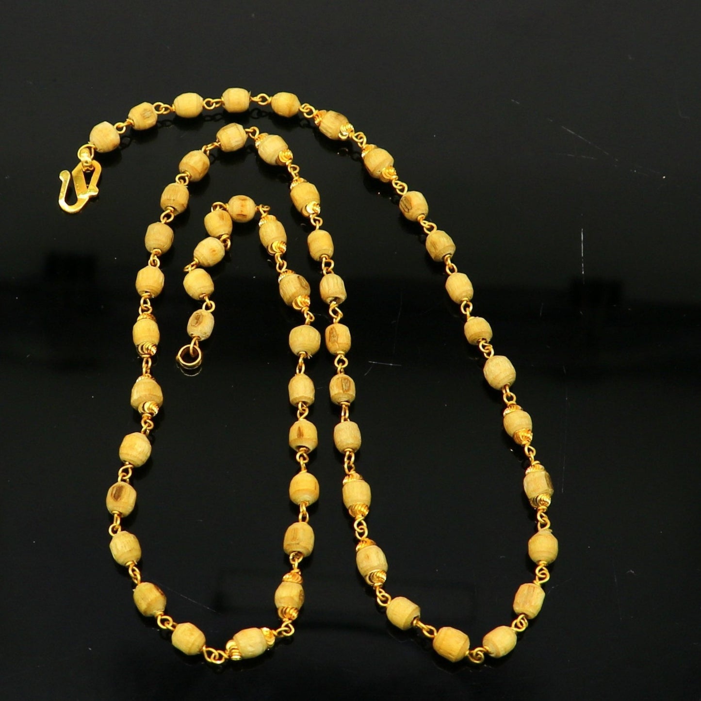 22kt yellow gold handmade customized basil rosary wooden beads chain necklace, gorgeous personalized tulsi chain, unisex stylish gifting - TRIBAL ORNAMENTS