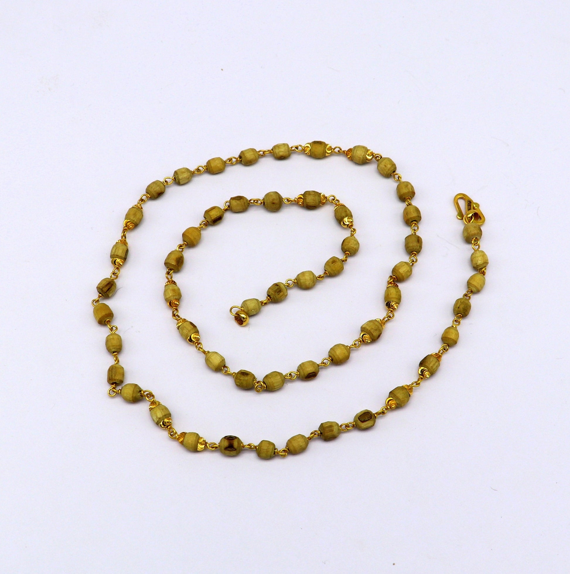 22kt yellow gold handmade customized basil rosary wooden beads chain necklace, gorgeous personalized tulsi chain, unisex stylish gifting - TRIBAL ORNAMENTS