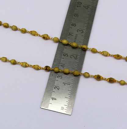 22KT yellow gold handmade Tulsi rosary necklace with wooden beads, unisex spiritual mala by TRIBAL ORNAMENTS, hallmarked 916.
