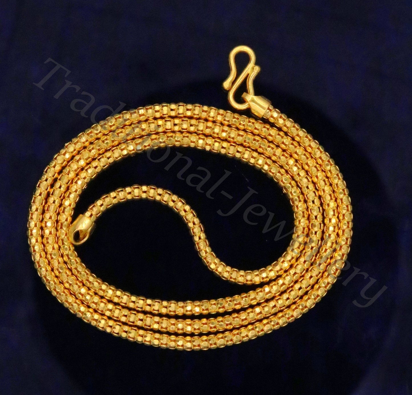22kt yellow gold handmade unisex chain necklace with unique design, 20 inches long by TRIBAL ORNAMENTS.