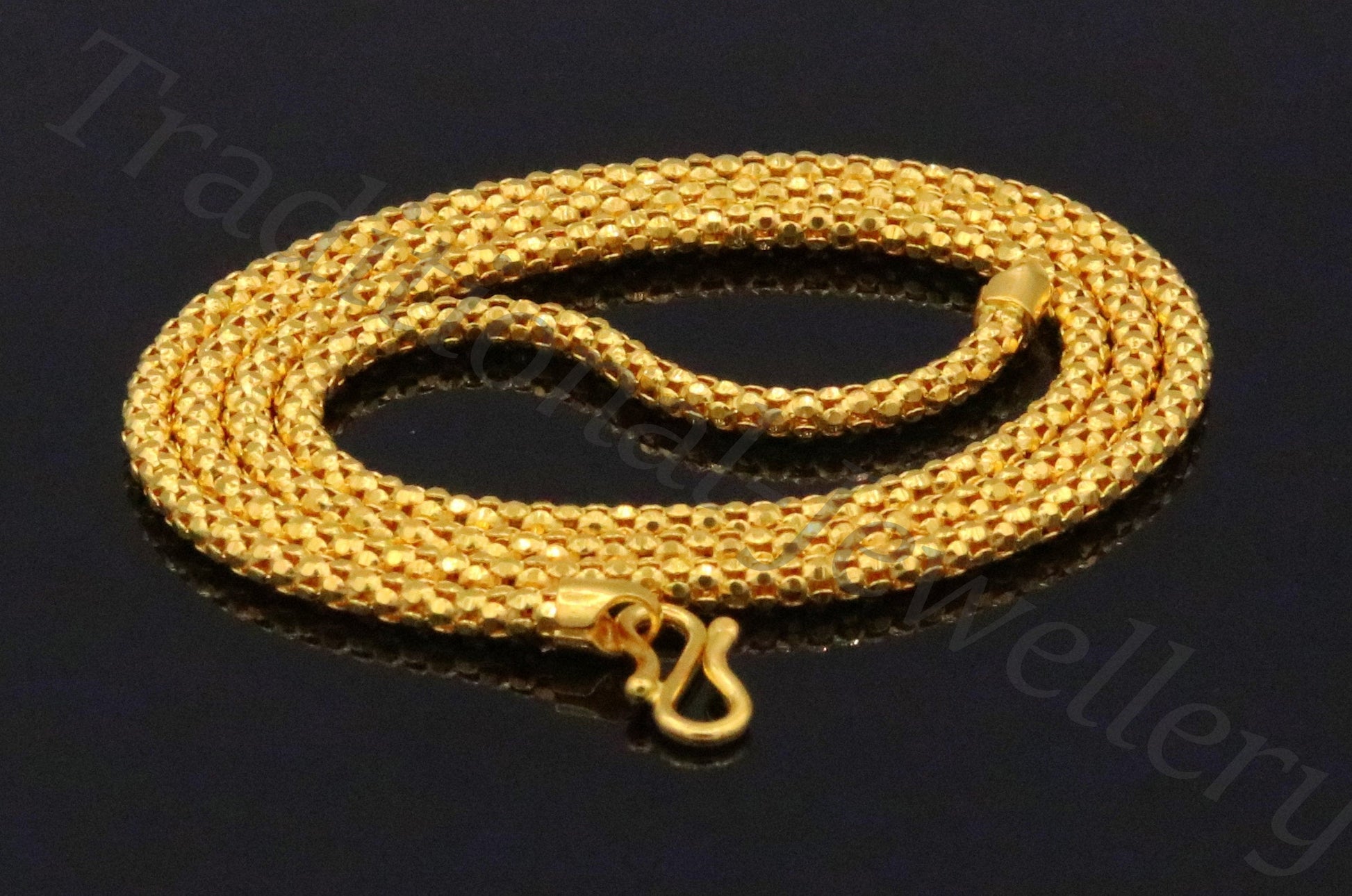 22kt yellow gold handmade unisex chain necklace with unique design, 20 inches long by Tribal Ornaments.
