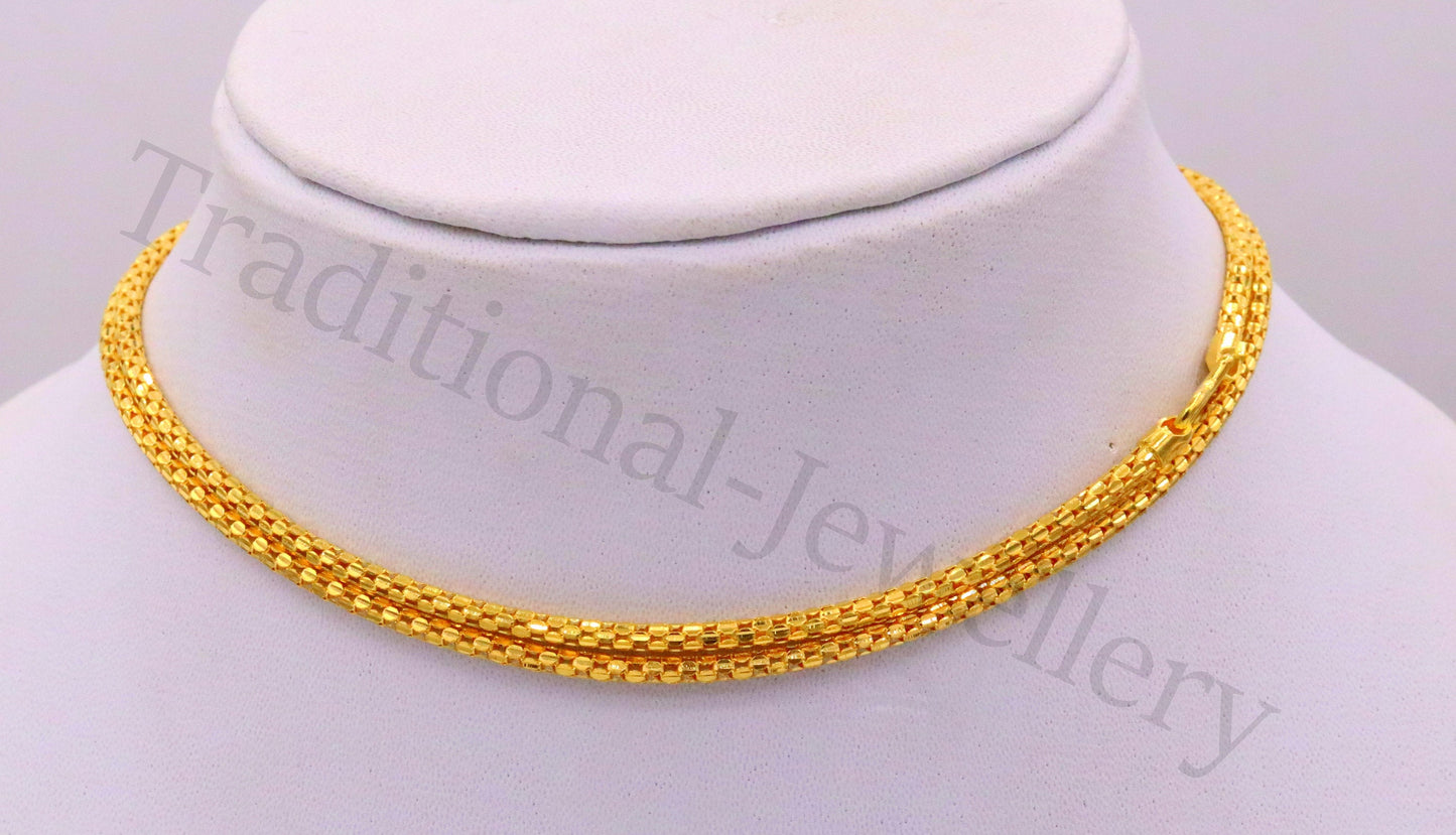22kt yellow gold handmade unisex chain necklace with unique design, 20 inches, by TRIBAL ORNAMENTS.