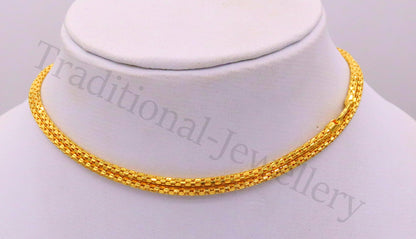 22kt yellow gold handmade unisex chain necklace with unique design, 20 inches, by TRIBAL ORNAMENTS.