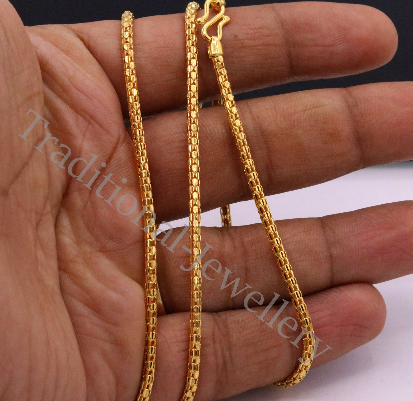 22kt yellow gold handmade unisex chain necklace with unique design, 20 inches length from Tribal Ornaments.