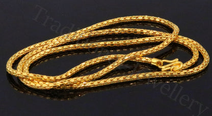 22kt yellow gold handmade unisex chain necklace with unique design, 20-inch length by Tribal Ornaments.