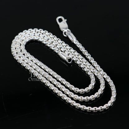 Sterling silver handmade Rolo chain necklace in 2-4mm, delicate and high quality, unisex jewelry from Tribal Ornaments.