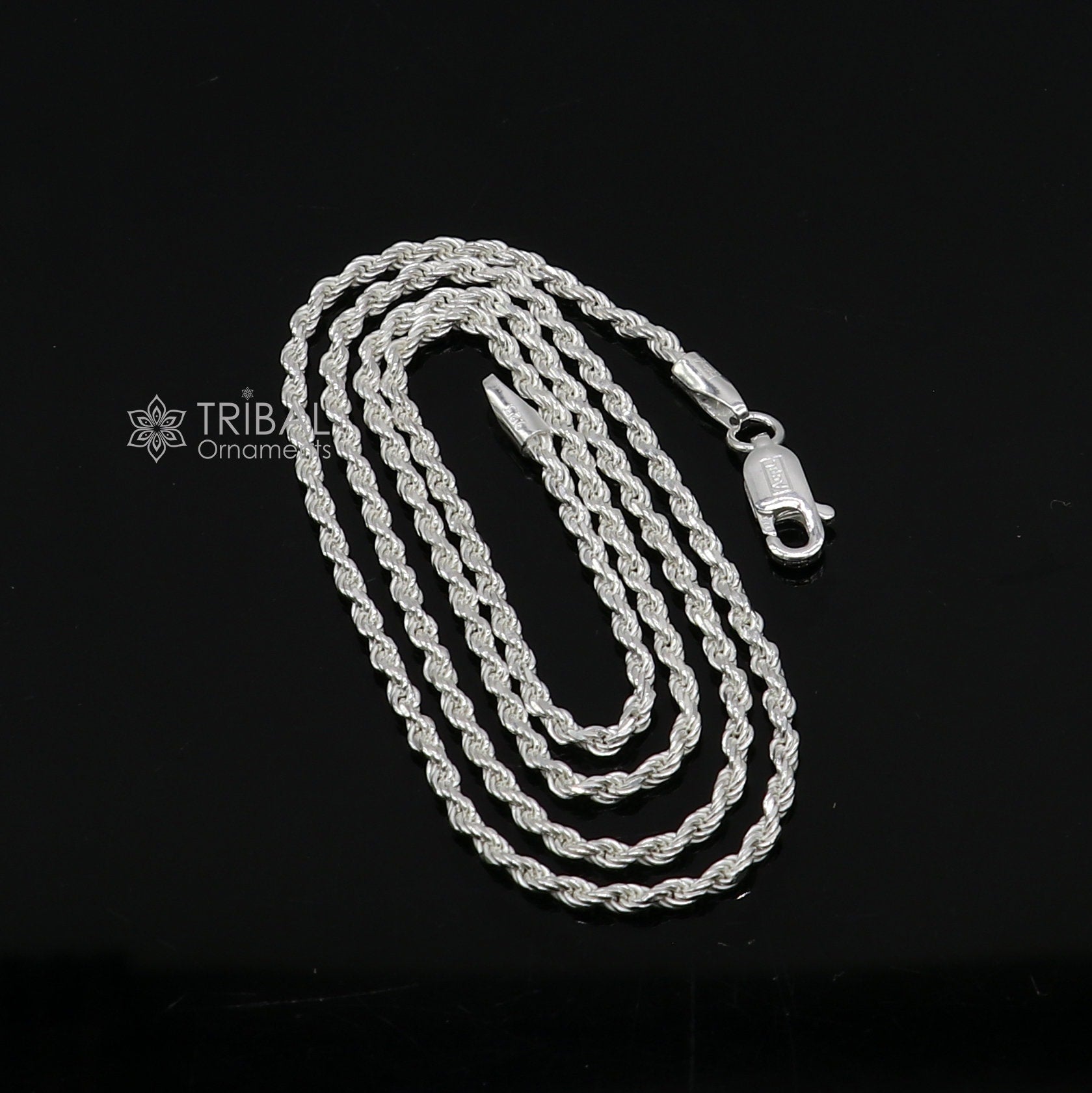 2mm Rope chain 925 sterling silver handmade rope chain, necklace chain, plain bright silver trendy style UNISEX chain ch591 - TRIBAL ORNAMENTS