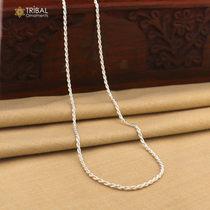 2mm 925 sterling silver rope chain necklace by Tribal Ornaments, unisex trendy bright silver jewelry, handmade and stylish.