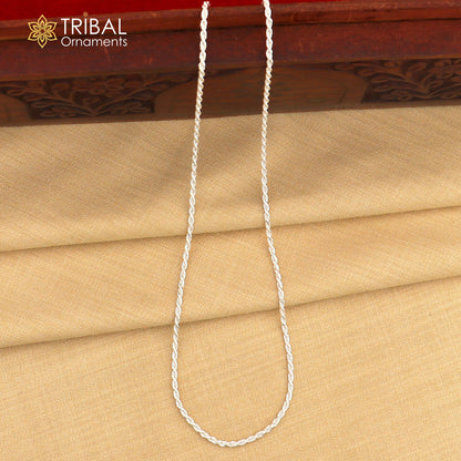 2mm 925 sterling silver rope chain necklace with a bright, trendy unisex design, showcasing a handmade, plain silver style.
