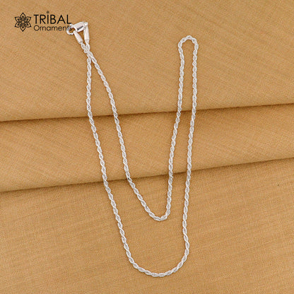 Sterling silver 2mm rope chain necklace by Tribal Ornaments, unisex trendy bright silver jewelry, handcrafted and stylish.