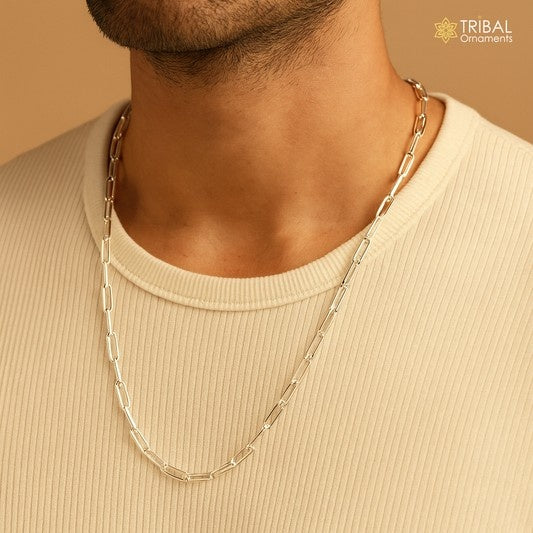 Sterling silver 3mm stylish chain necklace, 18 to 20 inches, handmade with fancy design, ideal for gifting from Tribal Ornaments.
