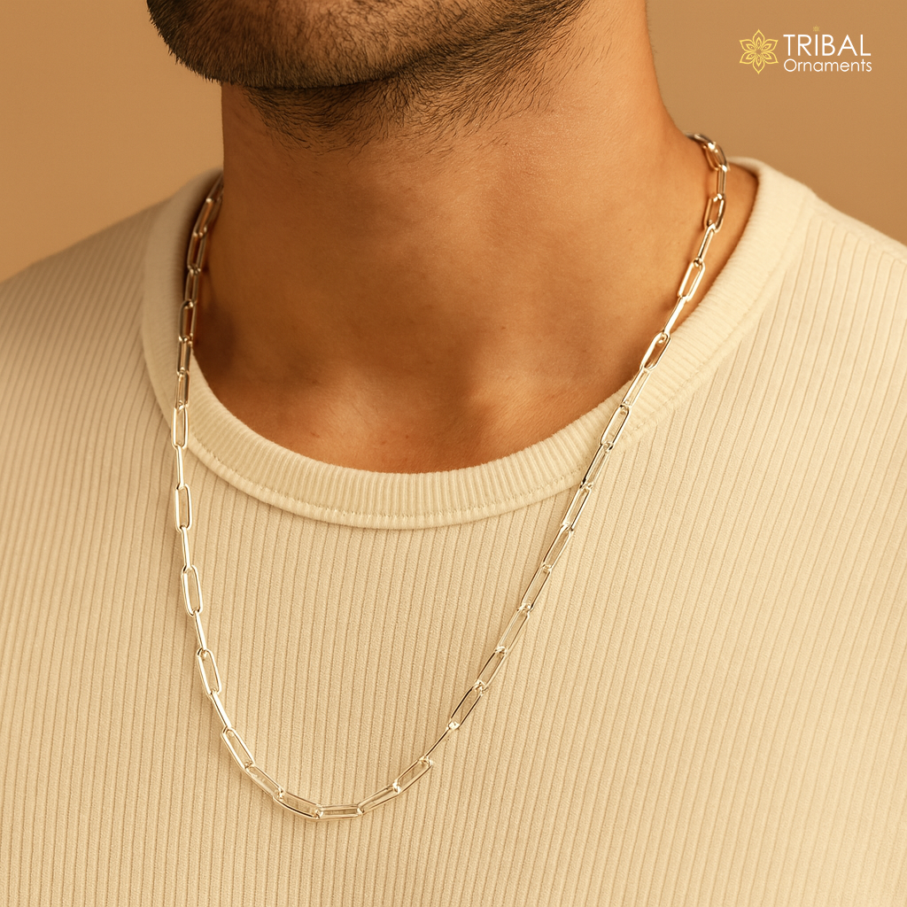 3MM 18"/20" 925 sterling silver handmade solid fancy stylish silver chain necklace chain best gifting jewelry from India ch575 - TRIBAL ORNAMENTS