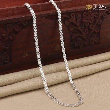 Sterling silver wheat chain necklace by TRIBAL ORNAMENTS featuring a modern trendy design and distinctive handcrafted style.