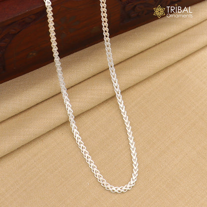 Solid 925 sterling silver wheat chain necklace by TRIBAL ORNAMENTS with a modern trendy design and distinctive style.