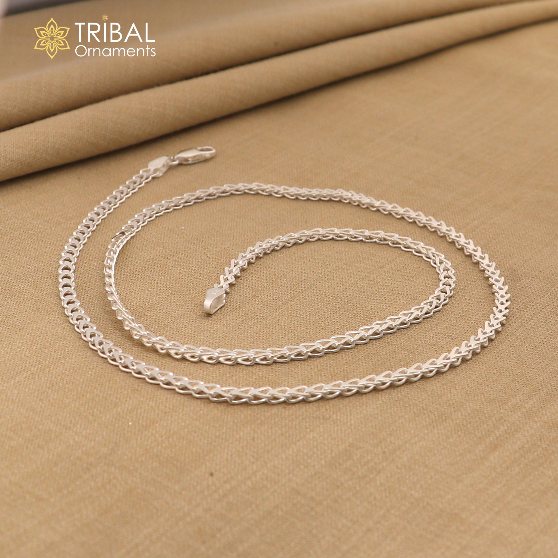 3mm 18"/20" solid 925 sterling silver handmade modern trendy design wheat chain necklace giving it a distinctive and stylish look ch234 - TRIBAL ORNAMENTS