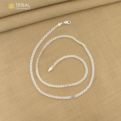 Sterling silver modern wheat chain necklace by TRIBAL ORNAMENTS, featuring a trendy, stylish handmade design with a distinctive look.
