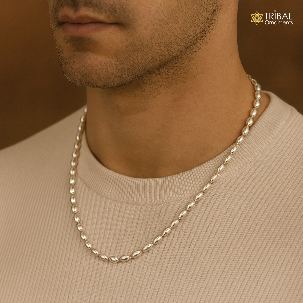 3MM 925 sterling silver handmade delicate trendy fancy beaded chain necklace baht chain for captivating beauty and graceful movement CH220 - TRIBAL ORNAMENTS