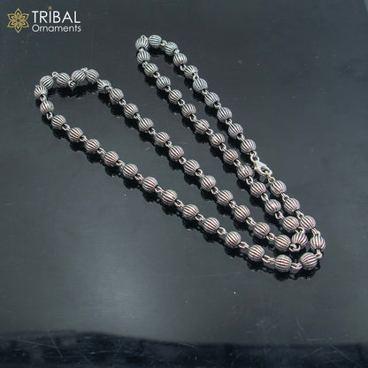 Delicate 4mm 925 sterling silver beaded chain necklace by TRIBAL ORNAMENTS, suitable for unisex jewelry, handmade and finely detailed.