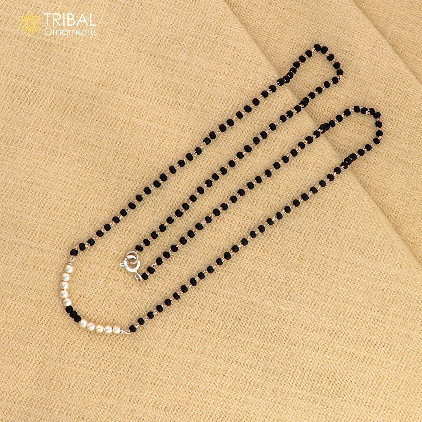 925 sterling silver black beads chain necklace, gorgeous small silver balls design pendant, traditional style chain beaded necklace set322 - TRIBAL ORNAMENTS