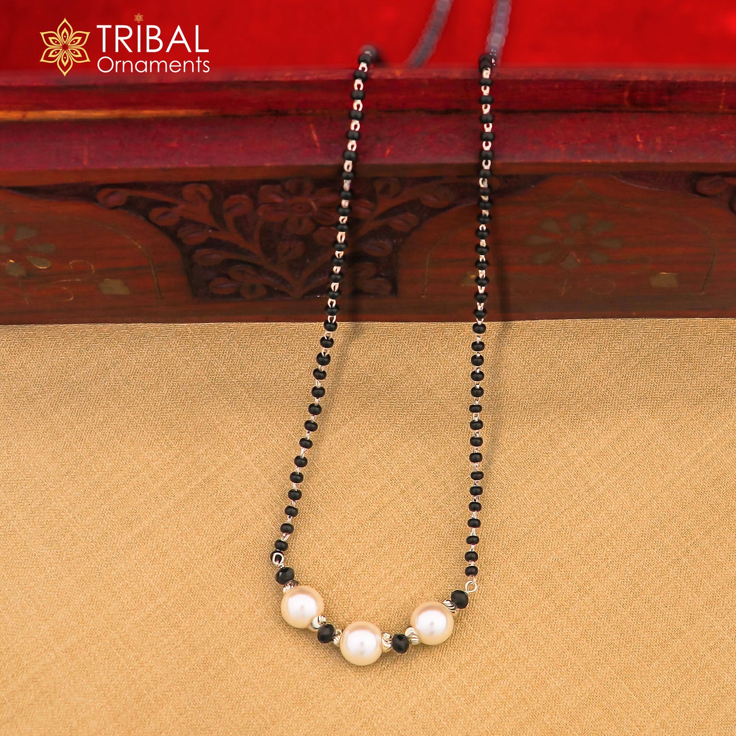 925 sterling silver black beads chain necklace, gorgeous small silver bead design pendant, traditional style chain beaded necklace set324 - TRIBAL ORNAMENTS