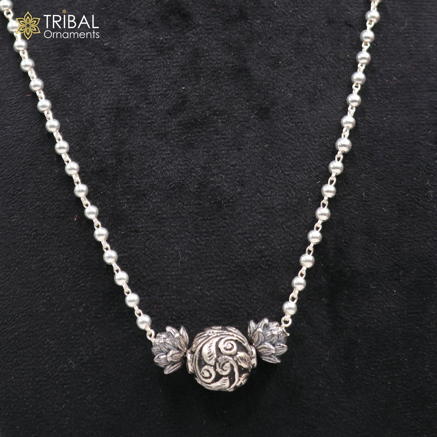 925 sterling silver handmade 4mm beads long necklace, unique ball design pendant traditional cultural functional necklace jewelry  SET535 - TRIBAL ORNAMENTS