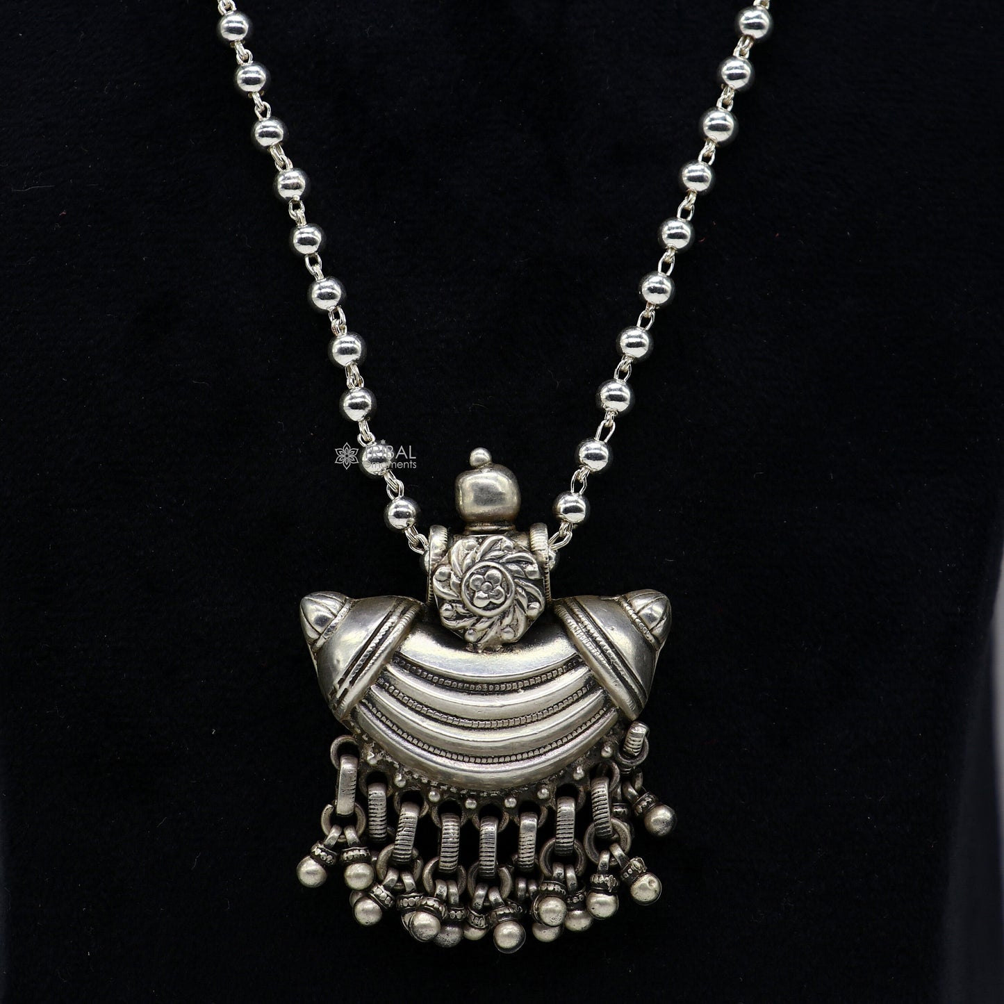 925 sterling silver tribal ethnic temple pendant charm from Tribal Ornaments, featuring intricate tribal jewelry design from India.