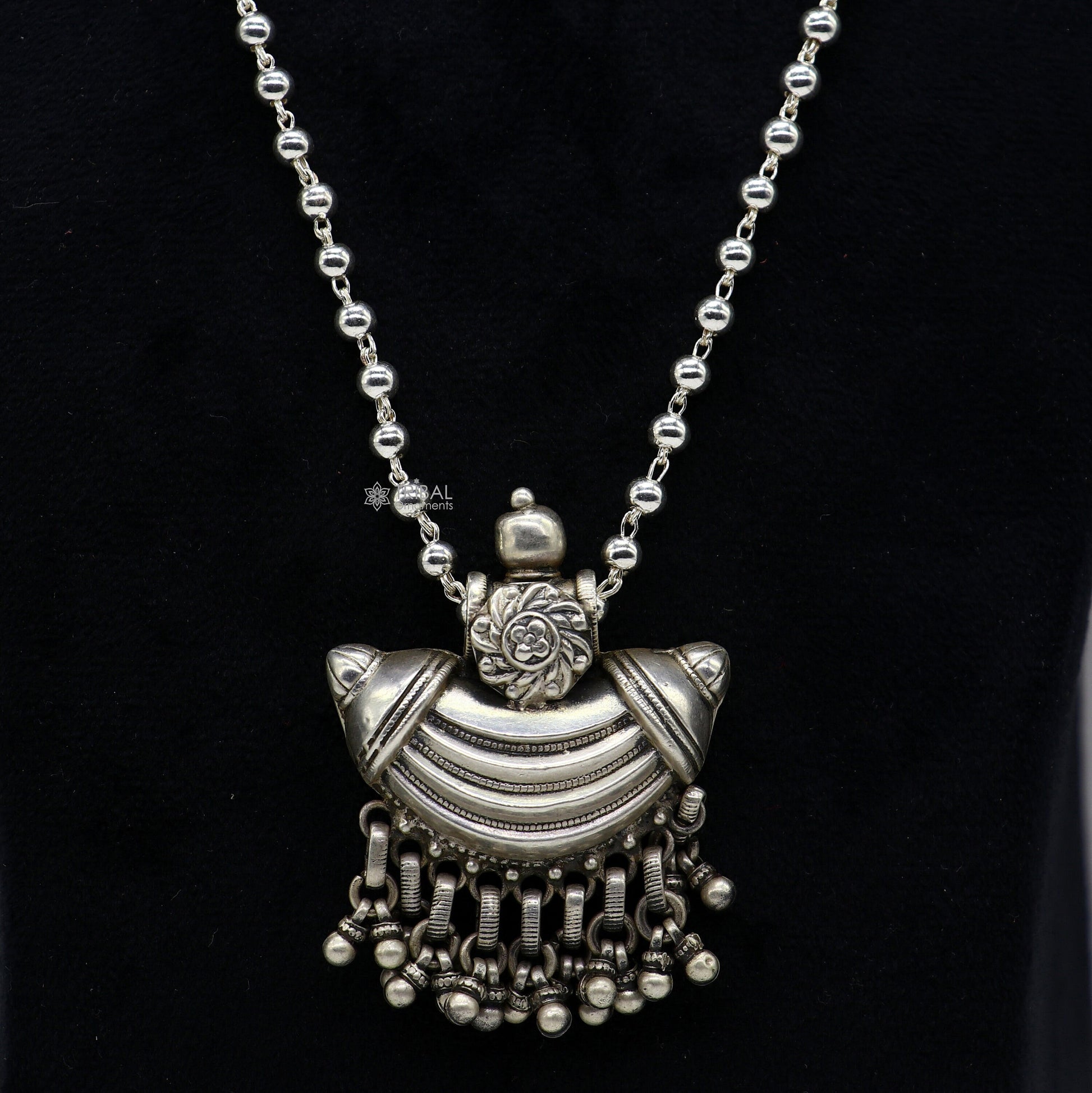 925 sterling silver tribal ethnic temple pendant charm from Tribal Ornaments, featuring intricate tribal jewelry design from India.