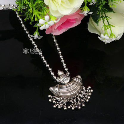 925 sterling silver tribal pendant with ethnic temple design, featuring intricate tribal ornament details from India.