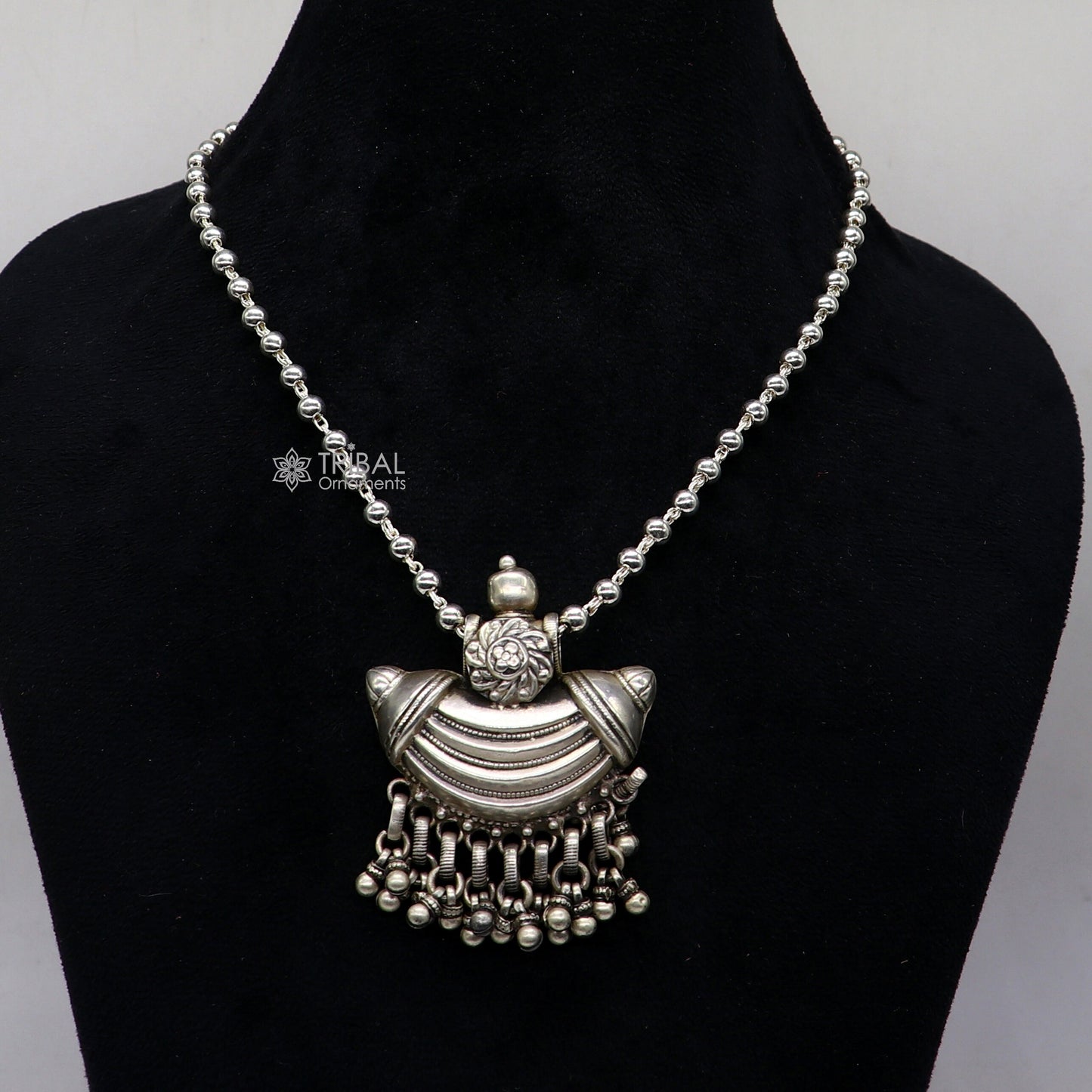 925 sterling silver tribal pendant charm featuring ethnic temple design from Indian tribal jewelry collection by TRIBAL ORNAMENTS.