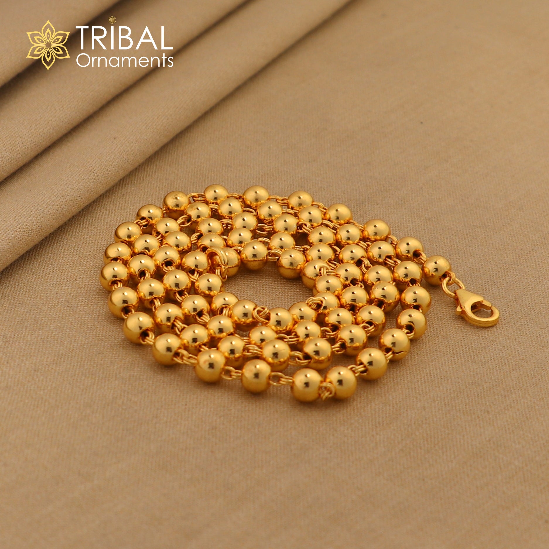 Amazing sterling silver handmade gorgeous gold polished beaded necklace, excellent customized gifting stylish chain unisex jewelry ch87 - TRIBAL ORNAMENTS