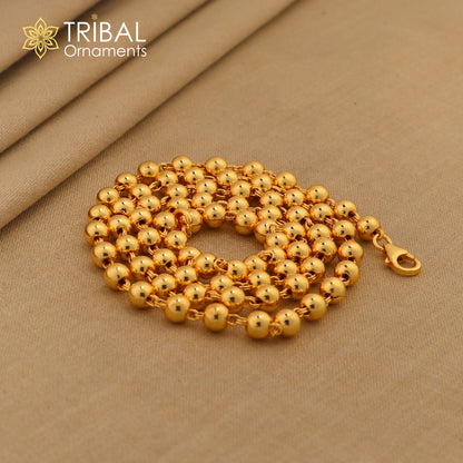Sterling silver beaded necklace with gold polish, stylish unisex jewelry by Tribal Ornaments, perfect for customized gifting.