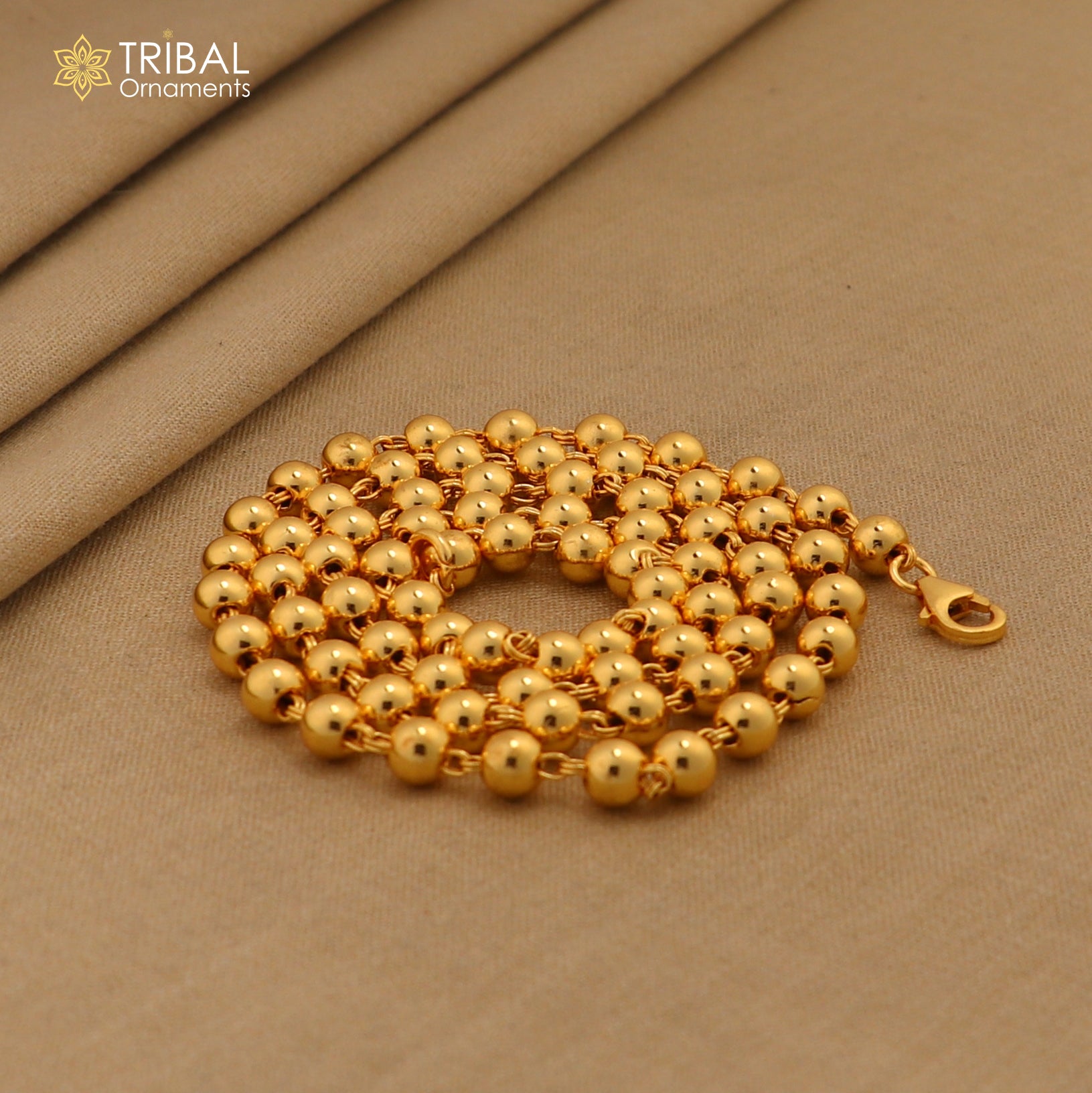 Amazing sterling silver handmade gorgeous gold polished beaded necklace, excellent customized gifting stylish chain unisex jewelry ch87 - TRIBAL ORNAMENTS